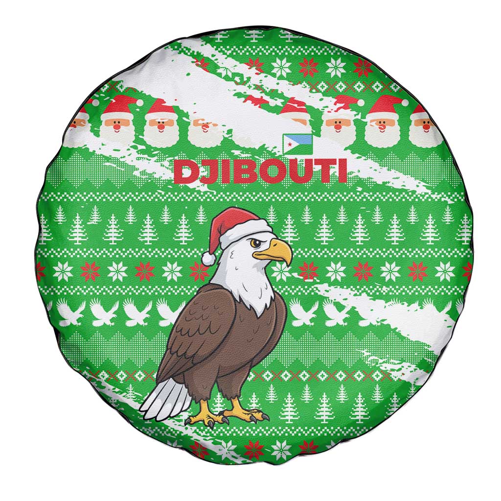 Djibouti Christmas Spare Tire Cover with Santa Eagle Doves Trees and Green Snowflake Holiday - Wonder Print Shop