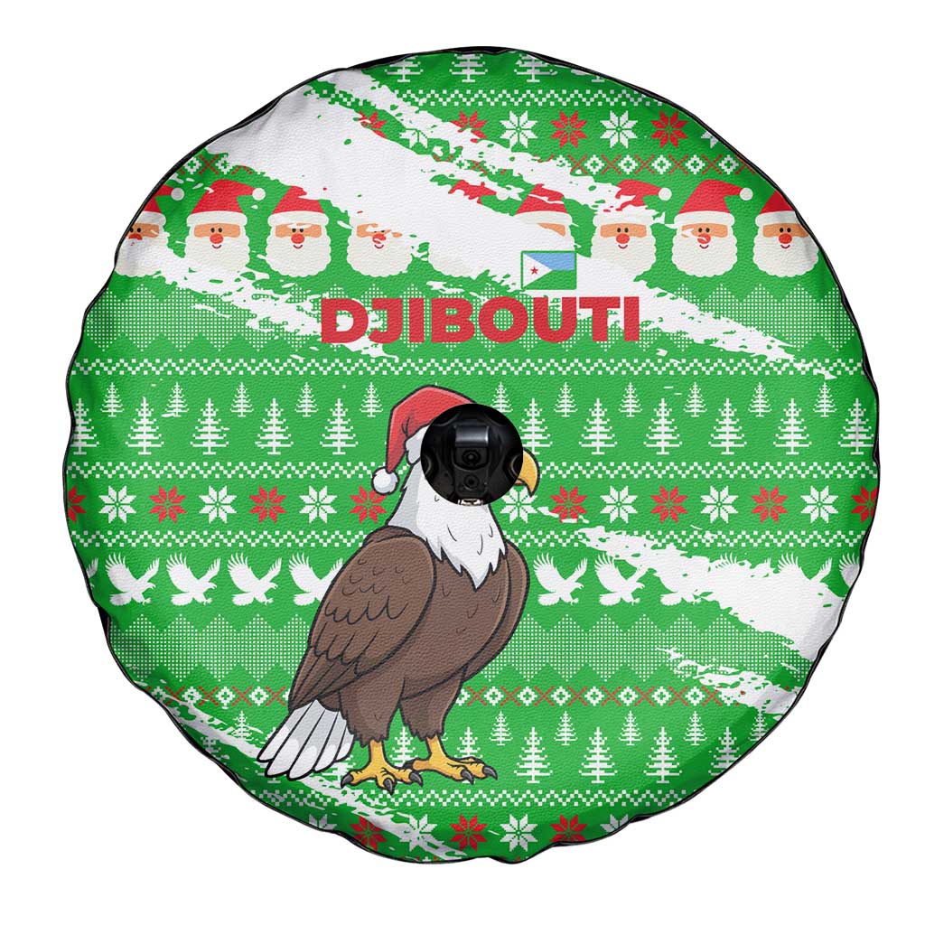 Djibouti Christmas Spare Tire Cover with Santa Eagle Doves Trees and Green Snowflake Holiday - Wonder Print Shop