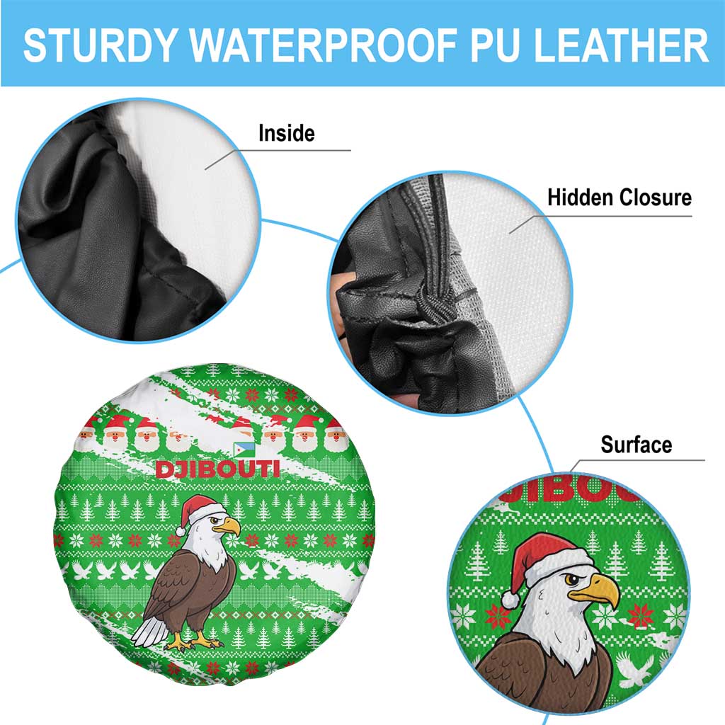 Djibouti Christmas Spare Tire Cover with Santa Eagle Doves Trees and Green Snowflake Holiday - Wonder Print Shop