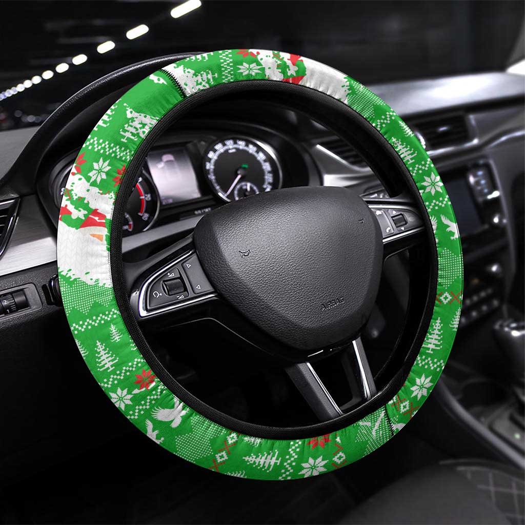 Djibouti Christmas Steering Wheel Cover with Santa Eagle Doves Trees and Green Snowflake Holiday - Wonder Print Shop