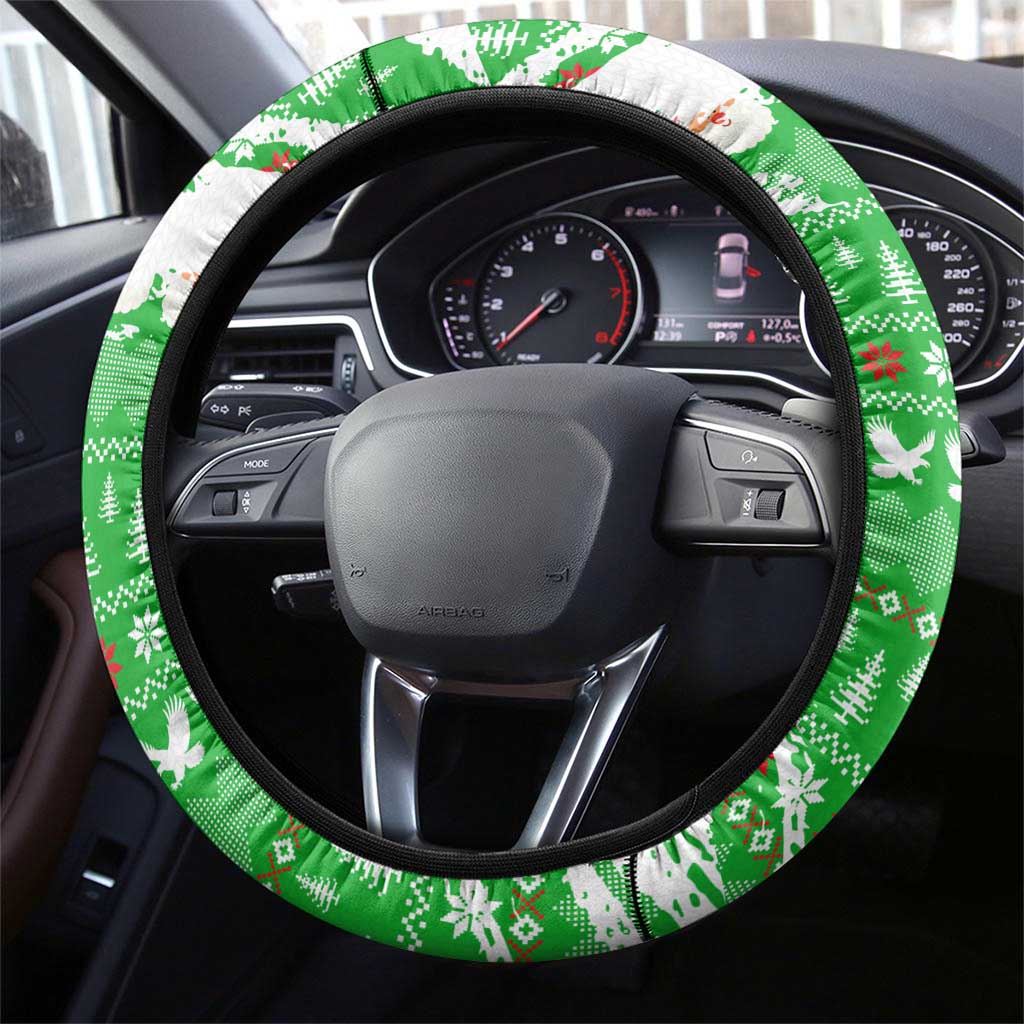 Djibouti Christmas Steering Wheel Cover with Santa Eagle Doves Trees and Green Snowflake Holiday - Wonder Print Shop