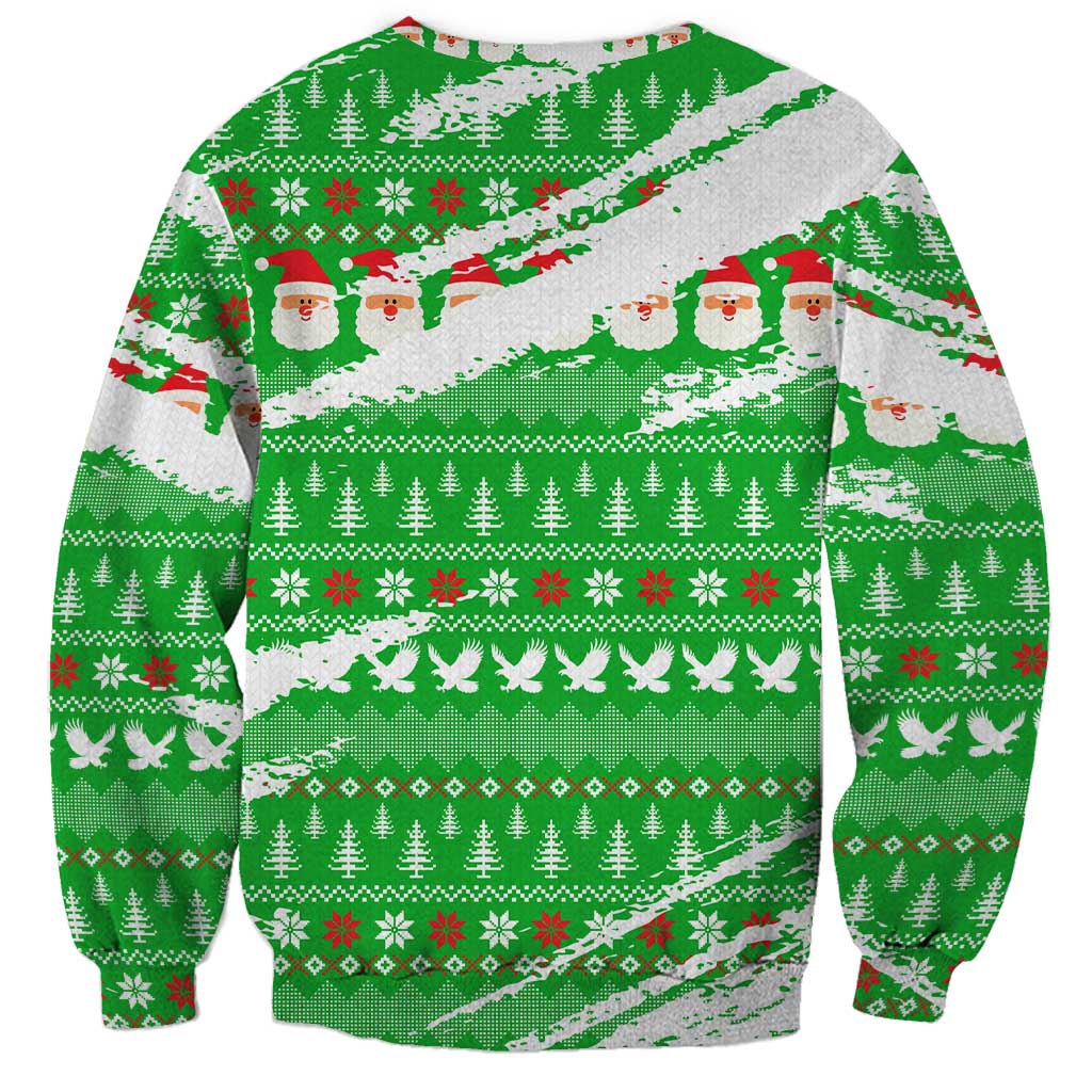 Djibouti Christmas Sweatshirt with Santa Eagle Doves Trees and Green Snowflake Holiday - Wonder Print Shop