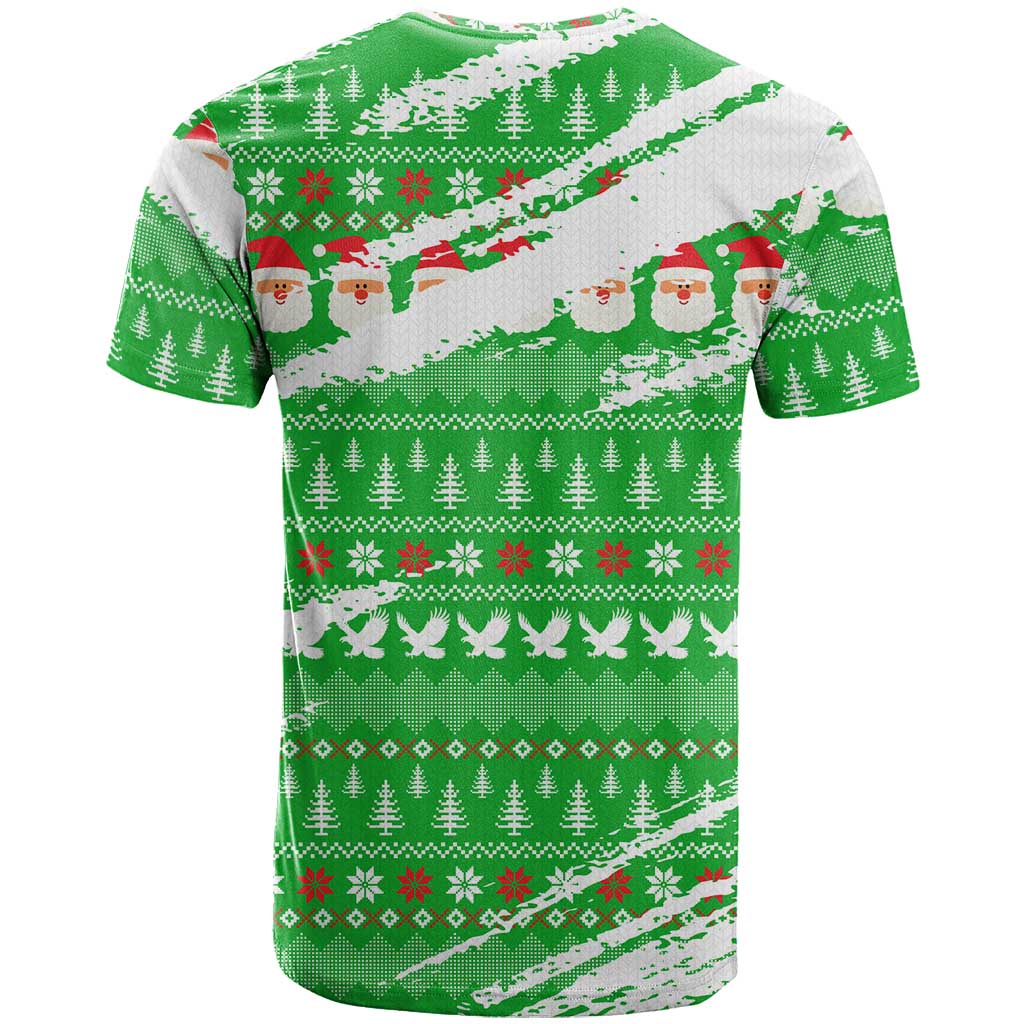 Djibouti Christmas T Shirt with Santa Eagle Doves Trees and Green Snowflake Holiday - Wonder Print Shop