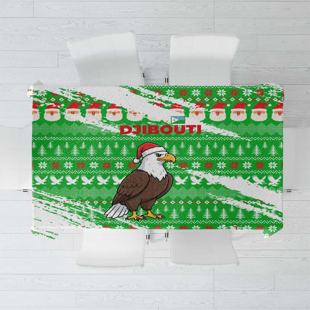Djibouti Christmas Tablecloth with Santa Eagle Doves Trees and Green Snowflake Holiday - Wonder Print Shop