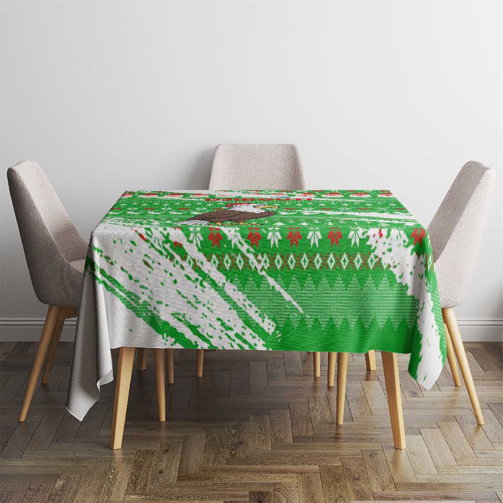Djibouti Christmas Tablecloth with Santa Eagle Doves Trees and Green Snowflake Holiday - Wonder Print Shop