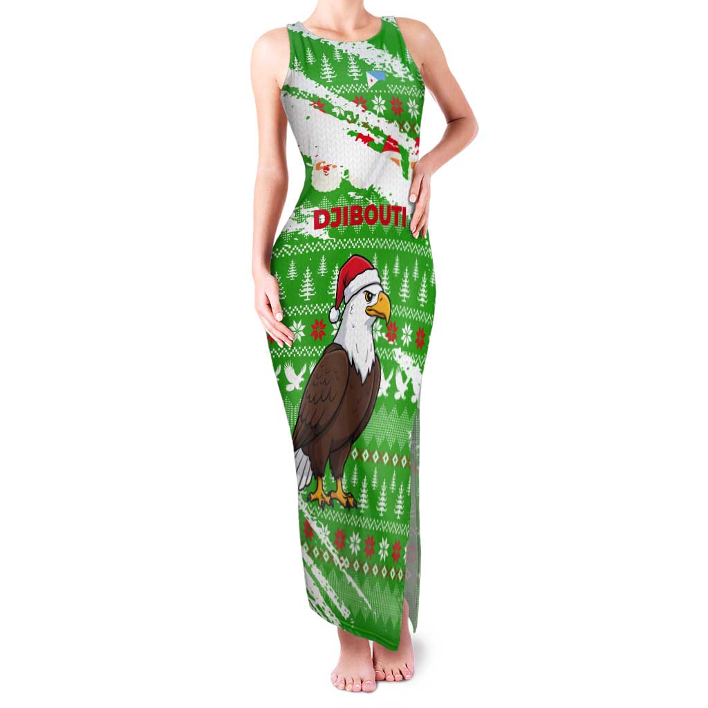 Djibouti Christmas Tank Maxi Dress with Santa Eagle Doves Trees and Green Snowflake Holiday - Wonder Print Shop