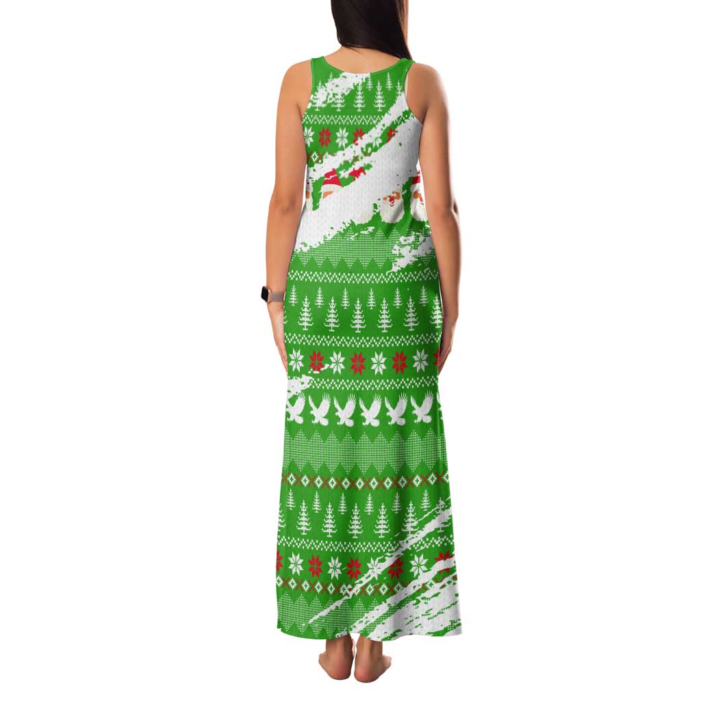 Djibouti Christmas Tank Maxi Dress with Santa Eagle Doves Trees and Green Snowflake Holiday - Wonder Print Shop
