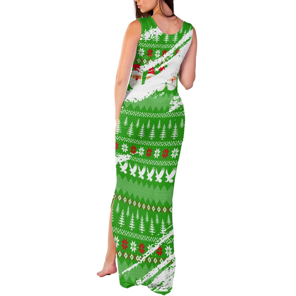 Djibouti Christmas Tank Maxi Dress with Santa Eagle Doves Trees and Green Snowflake Holiday - Wonder Print Shop