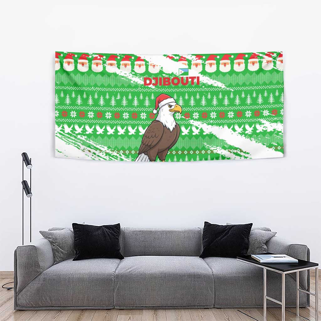 Djibouti Christmas Tapestry with Santa Eagle Doves Trees and Green Snowflake Holiday - Wonder Print Shop