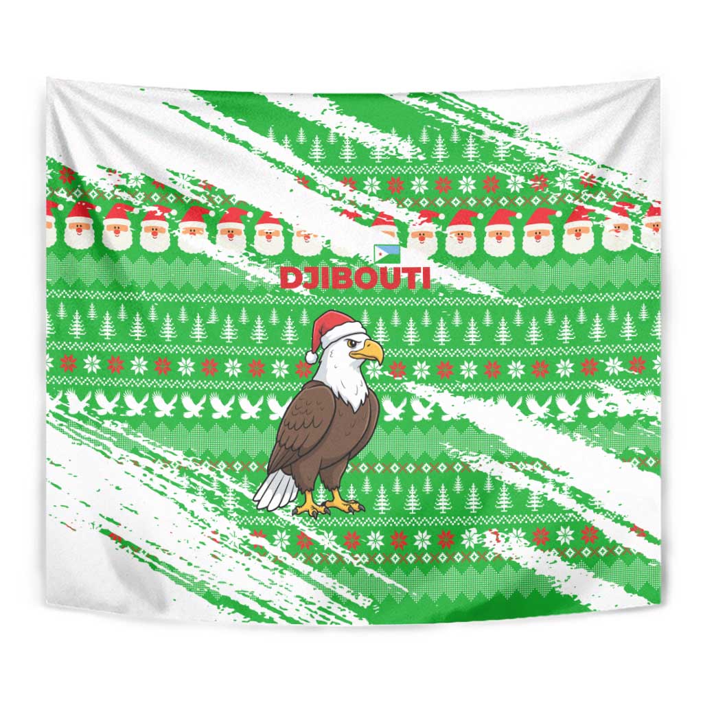 Djibouti Christmas Tapestry with Santa Eagle Doves Trees and Green Snowflake Holiday - Wonder Print Shop