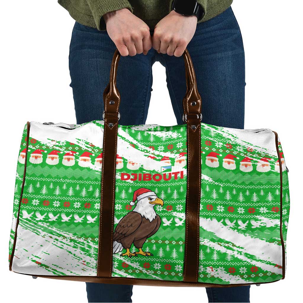 Djibouti Christmas Travel Bag with Santa Eagle Doves Trees and Green Snowflake Holiday - Wonder Print Shop