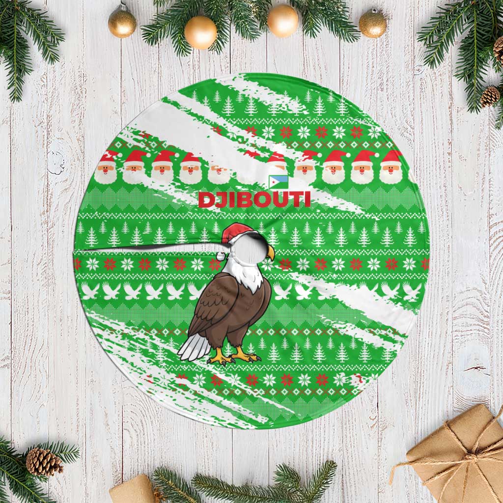 Djibouti Christmas Tree Skirt with Santa Eagle Doves Trees and Green Snowflake Holiday - Wonder Print Shop