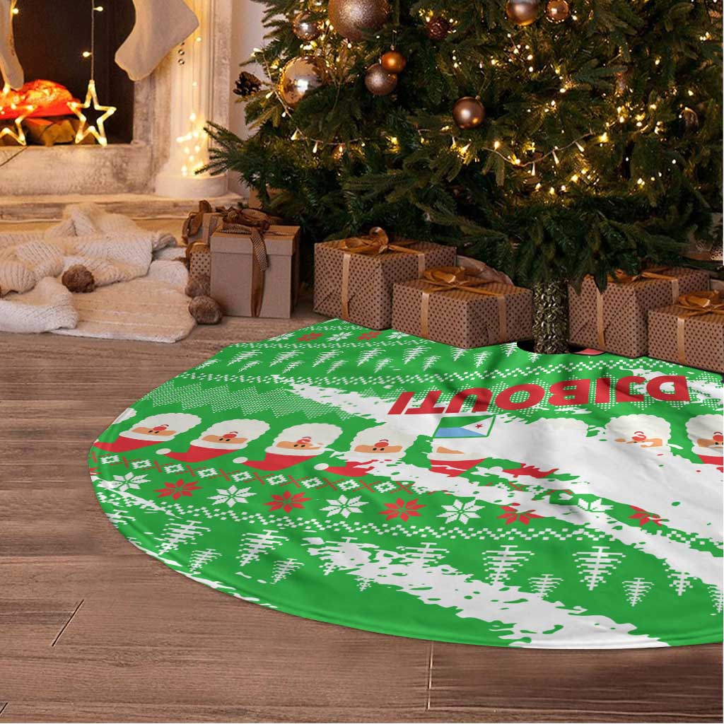 Djibouti Christmas Tree Skirt with Santa Eagle Doves Trees and Green Snowflake Holiday - Wonder Print Shop