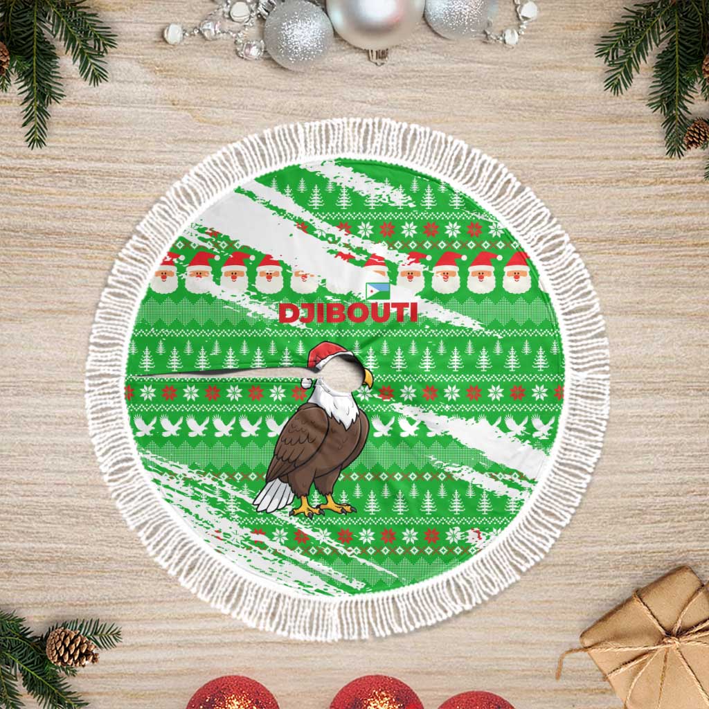 Djibouti Christmas Tree Skirt with Santa Eagle Doves Trees and Green Snowflake Holiday - Wonder Print Shop