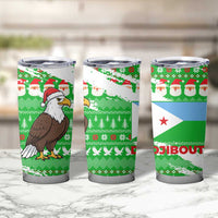 Djibouti Christmas Tumbler Cup with Santa Eagle Doves Trees and Green Snowflake Holiday - Wonder Print Shop