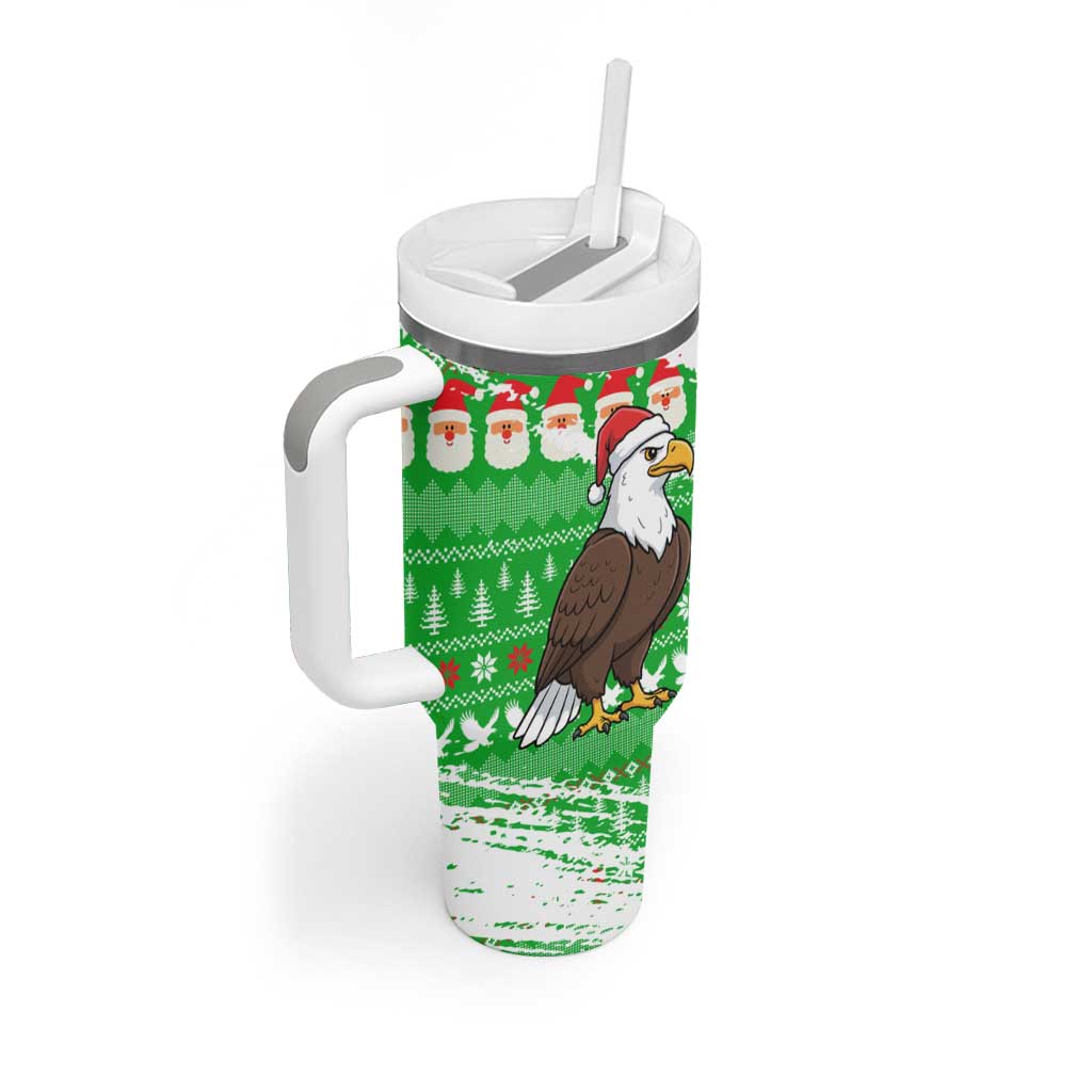 Djibouti Christmas Tumbler With Handle with Santa Eagle Doves Trees and Green Snowflake Holiday - Wonder Print Shop