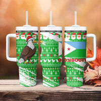Djibouti Christmas Tumbler With Handle with Santa Eagle Doves Trees and Green Snowflake Holiday - Wonder Print Shop