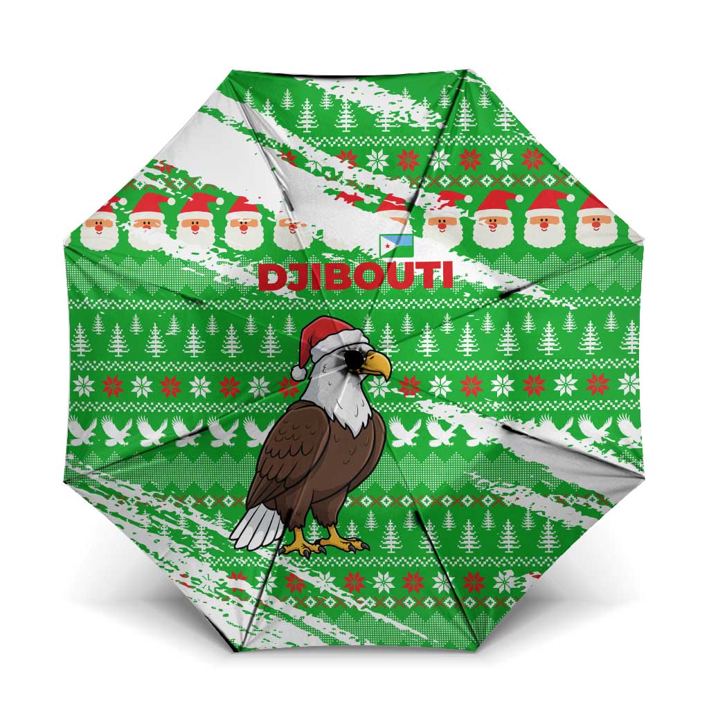 Djibouti Christmas Umbrella with Santa Eagle Doves Trees and Green Snowflake Holiday - Wonder Print Shop