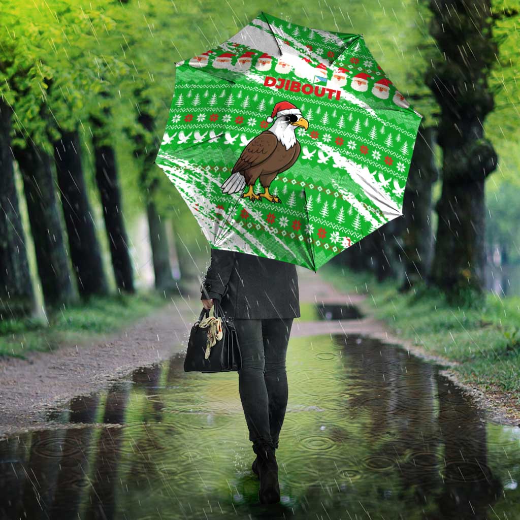 Djibouti Christmas Umbrella with Santa Eagle Doves Trees and Green Snowflake Holiday - Wonder Print Shop