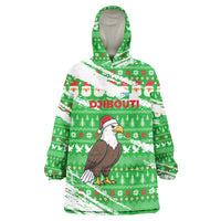 Djibouti Christmas Wearable Blanket Hoodie with Santa Eagle Doves Trees and Green Snowflake Holiday - Wonder Print Shop