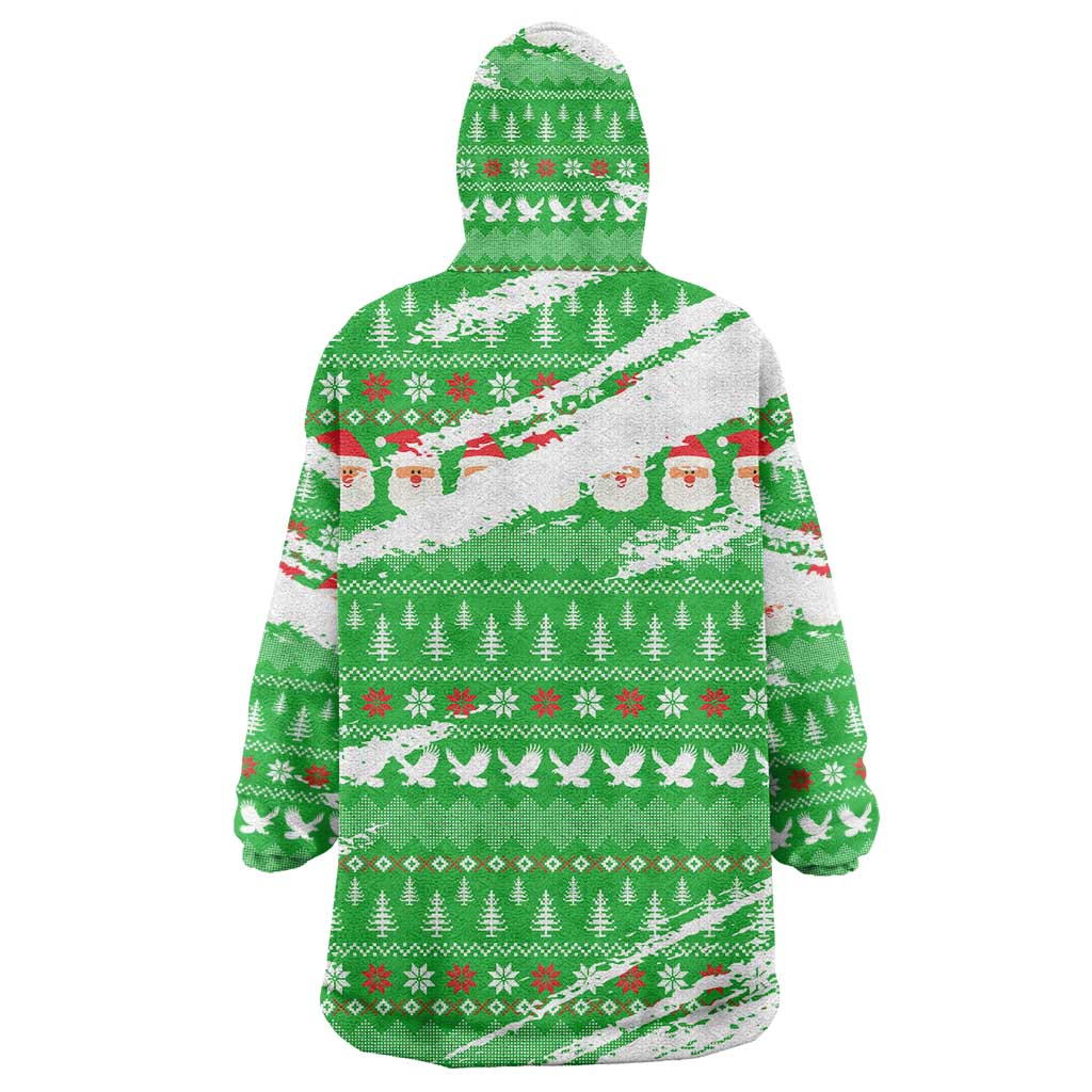 Djibouti Christmas Wearable Blanket Hoodie with Santa Eagle Doves Trees and Green Snowflake Holiday - Wonder Print Shop