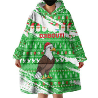 Djibouti Christmas Wearable Blanket Hoodie with Santa Eagle Doves Trees and Green Snowflake Holiday - Wonder Print Shop