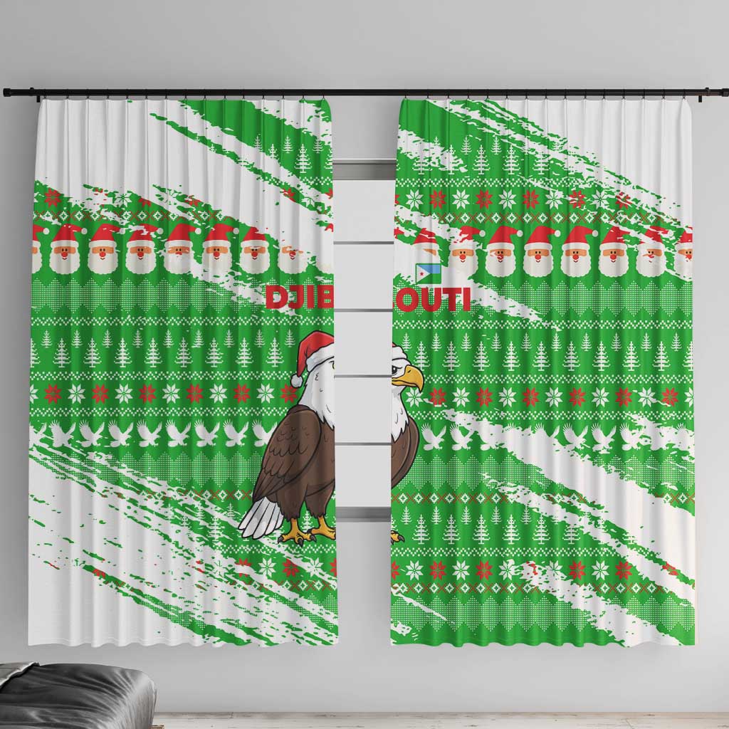 Djibouti Christmas Window Curtain with Santa Eagle Doves Trees and Green Snowflake Holiday - Wonder Print Shop