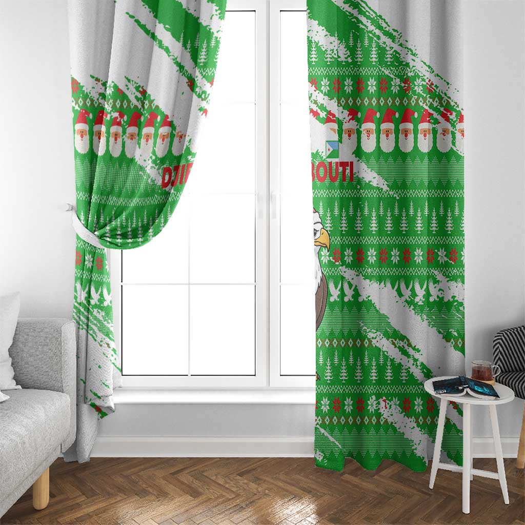 Djibouti Christmas Window Curtain with Santa Eagle Doves Trees and Green Snowflake Holiday - Wonder Print Shop