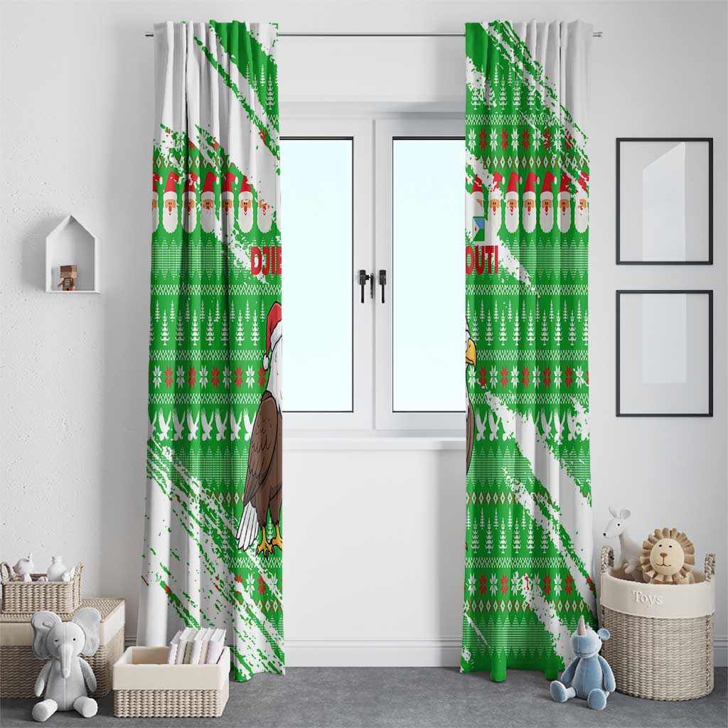 Djibouti Christmas Window Curtain with Santa Eagle Doves Trees and Green Snowflake Holiday - Wonder Print Shop