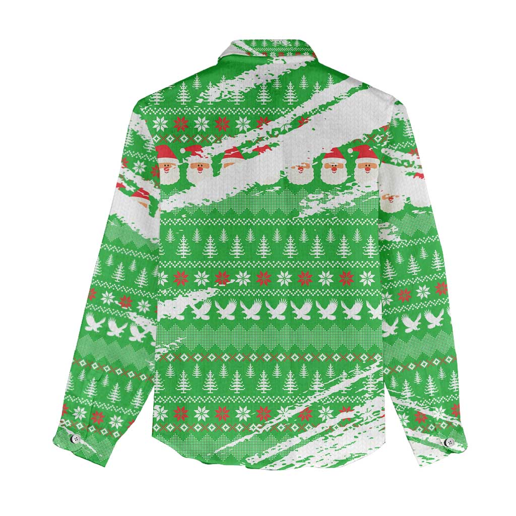 Djibouti Christmas Women Casual Shirt with Santa Eagle Doves Trees and Green Snowflake Holiday - Wonder Print Shop