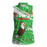 Djibouti Christmas Women Sleeveless Polo Shirt with Santa Eagle Doves Trees and Green Snowflake Holiday - Wonder Print Shop