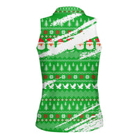 Djibouti Christmas Women Sleeveless Polo Shirt with Santa Eagle Doves Trees and Green Snowflake Holiday - Wonder Print Shop