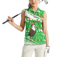 Djibouti Christmas Women Sleeveless Polo Shirt with Santa Eagle Doves Trees and Green Snowflake Holiday - Wonder Print Shop