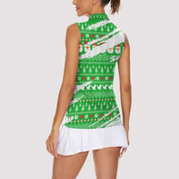 Djibouti Christmas Women Sleeveless Polo Shirt with Santa Eagle Doves Trees and Green Snowflake Holiday - Wonder Print Shop