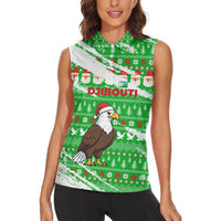 Djibouti Christmas Women Sleeveless Polo Shirt with Santa Eagle Doves Trees and Green Snowflake Holiday - Wonder Print Shop