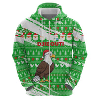 Djibouti Christmas Zip Hoodie with Santa Eagle Doves Trees and Green Snowflake Holiday - Wonder Print Shop