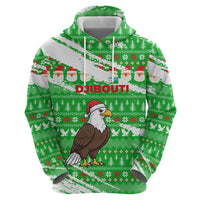 Djibouti Christmas Zip Hoodie with Santa Eagle Doves Trees and Green Snowflake Holiday - Wonder Print Shop