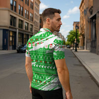 Djibouti Christmas Zipper Polo Shirt with Santa Eagle Doves Trees and Green Snowflake Holiday - Wonder Print Shop