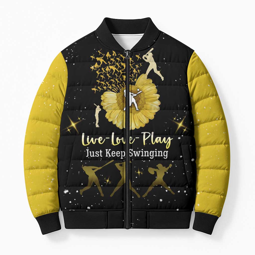 Softball Sunflower Yellow Black Christmas Bomber Puffer Jacket Xmas Holiday Patterns - Wonder Print Shop