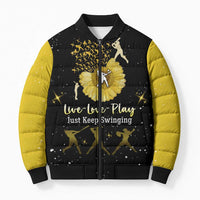 Softball Sunflower Yellow Black Christmas Bomber Puffer Jacket Xmas Holiday Patterns - Wonder Print Shop