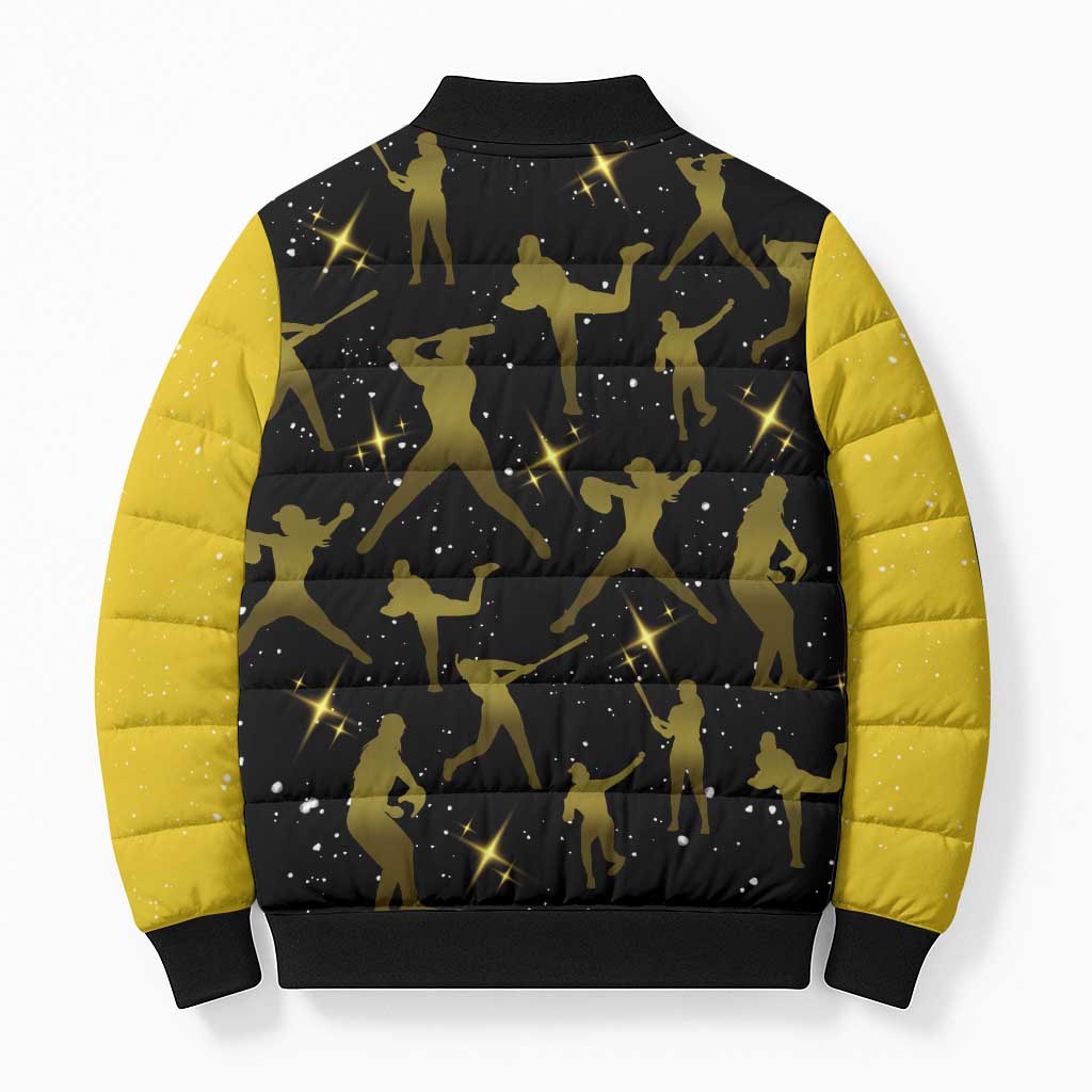 Softball Sunflower Yellow Black Christmas Bomber Puffer Jacket Xmas Holiday Patterns - Wonder Print Shop