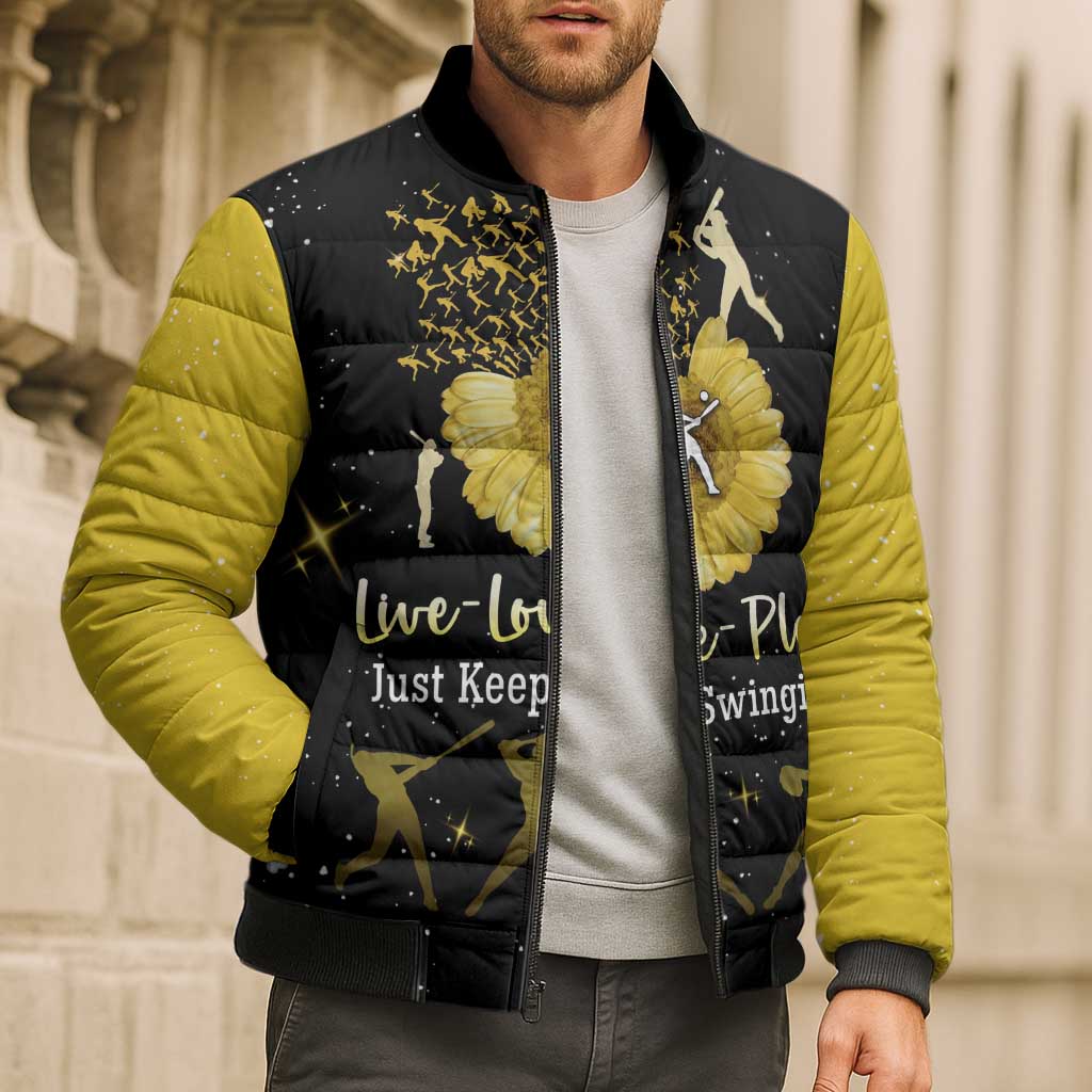 Softball Sunflower Yellow Black Christmas Bomber Puffer Jacket Xmas Holiday Patterns - Wonder Print Shop