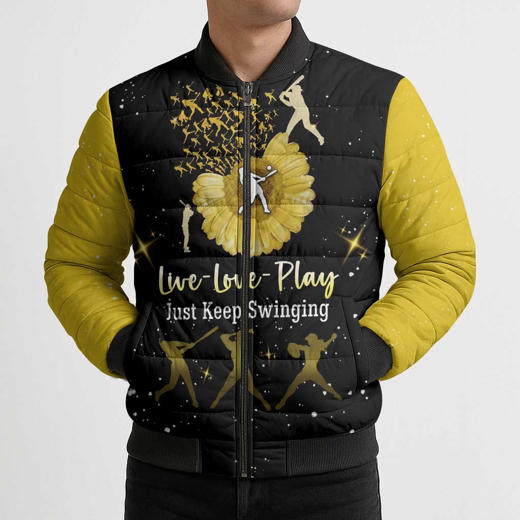 Softball Sunflower Yellow Black Christmas Bomber Puffer Jacket Xmas Holiday Patterns - Wonder Print Shop