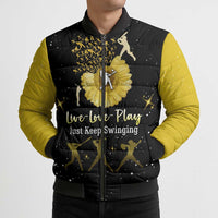 Softball Sunflower Yellow Black Christmas Bomber Puffer Jacket Xmas Holiday Patterns - Wonder Print Shop