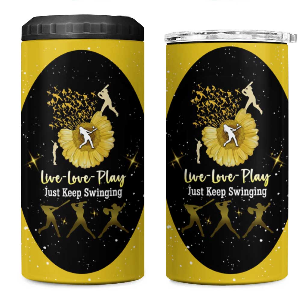 Softball Sunflower Yellow Black Christmas 4 in 1 Can Cooler Tumbler Xmas Holiday Patterns - Wonder Print Shop