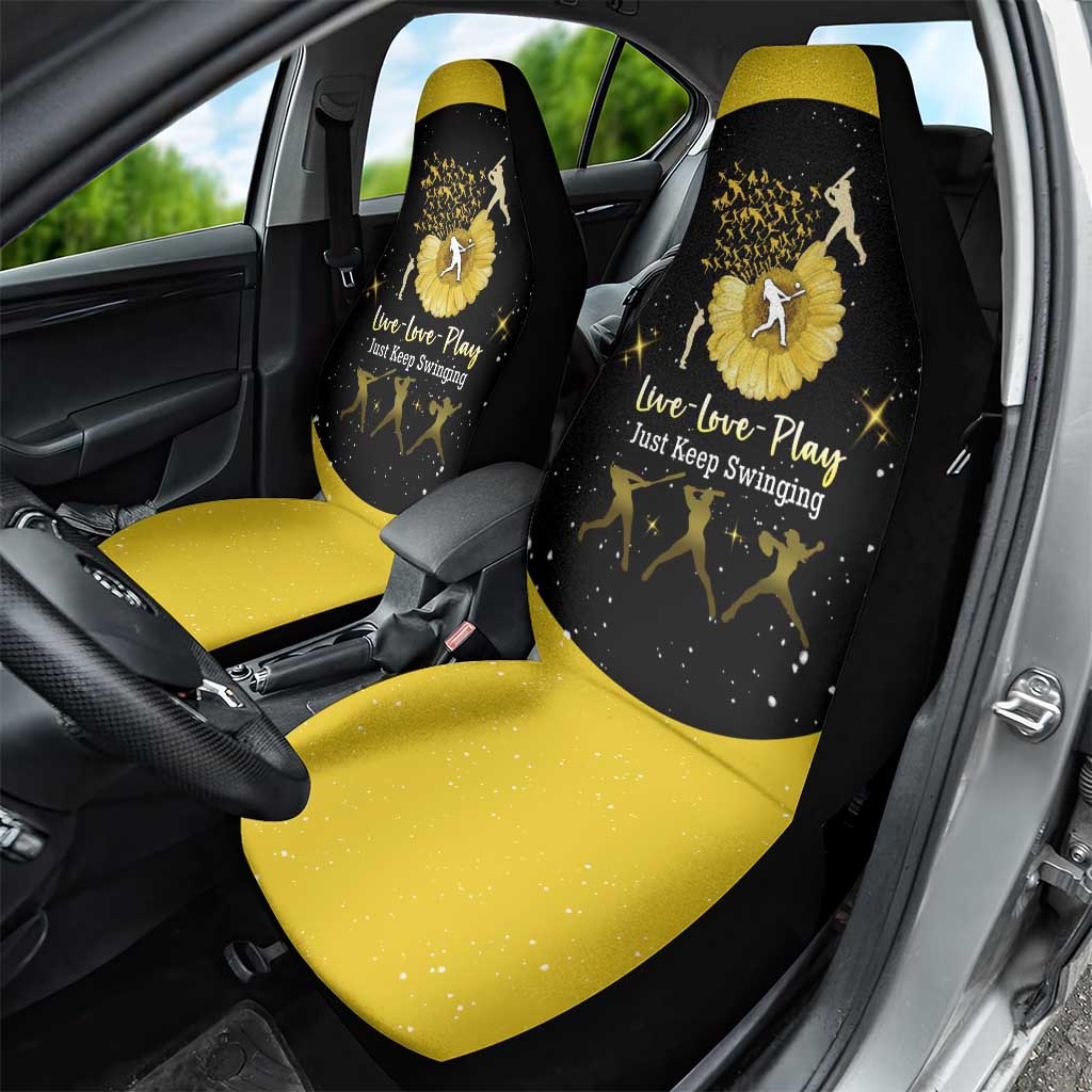 Softball Sunflower Yellow Black Christmas Car Seat Cover Xmas Holiday Patterns - Wonder Print Shop