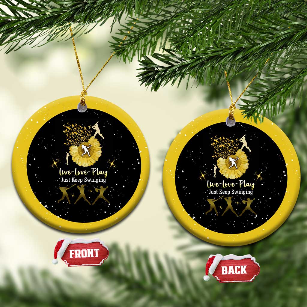 Softball Sunflower Yellow Black Christmas Ceramic Ornament Xmas Holiday Patterns - Wonder Print Shop