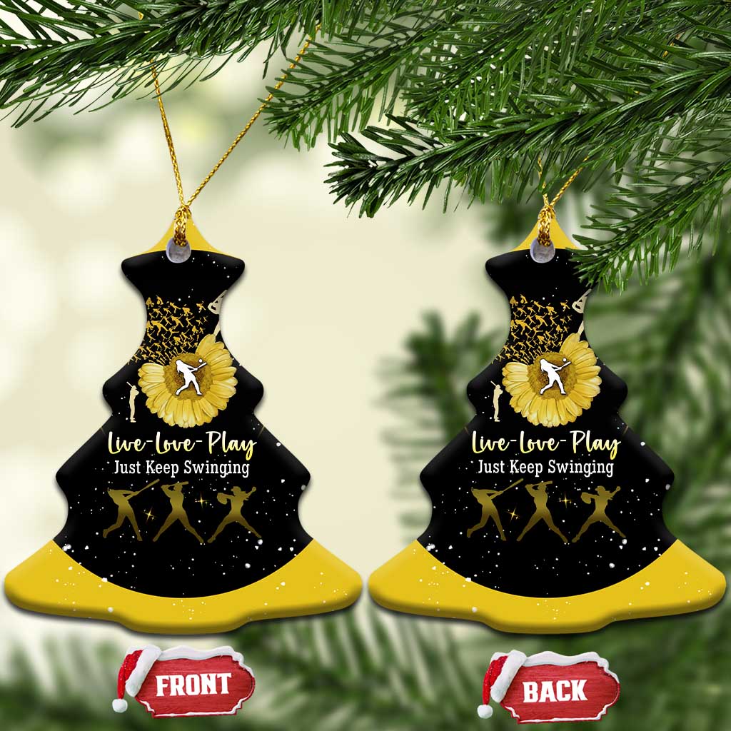 Softball Sunflower Yellow Black Christmas Ceramic Ornament Xmas Holiday Patterns - Wonder Print Shop