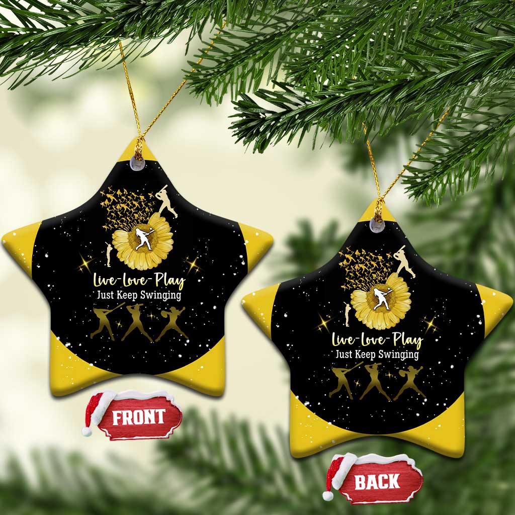 Softball Sunflower Yellow Black Christmas Ceramic Ornament Xmas Holiday Patterns - Wonder Print Shop
