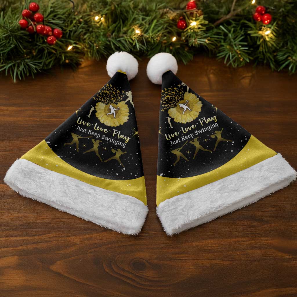Softball Sunflower Yellow Black Christmas Santa Hat Xmas Holiday Patterns - Wonder Print Shop